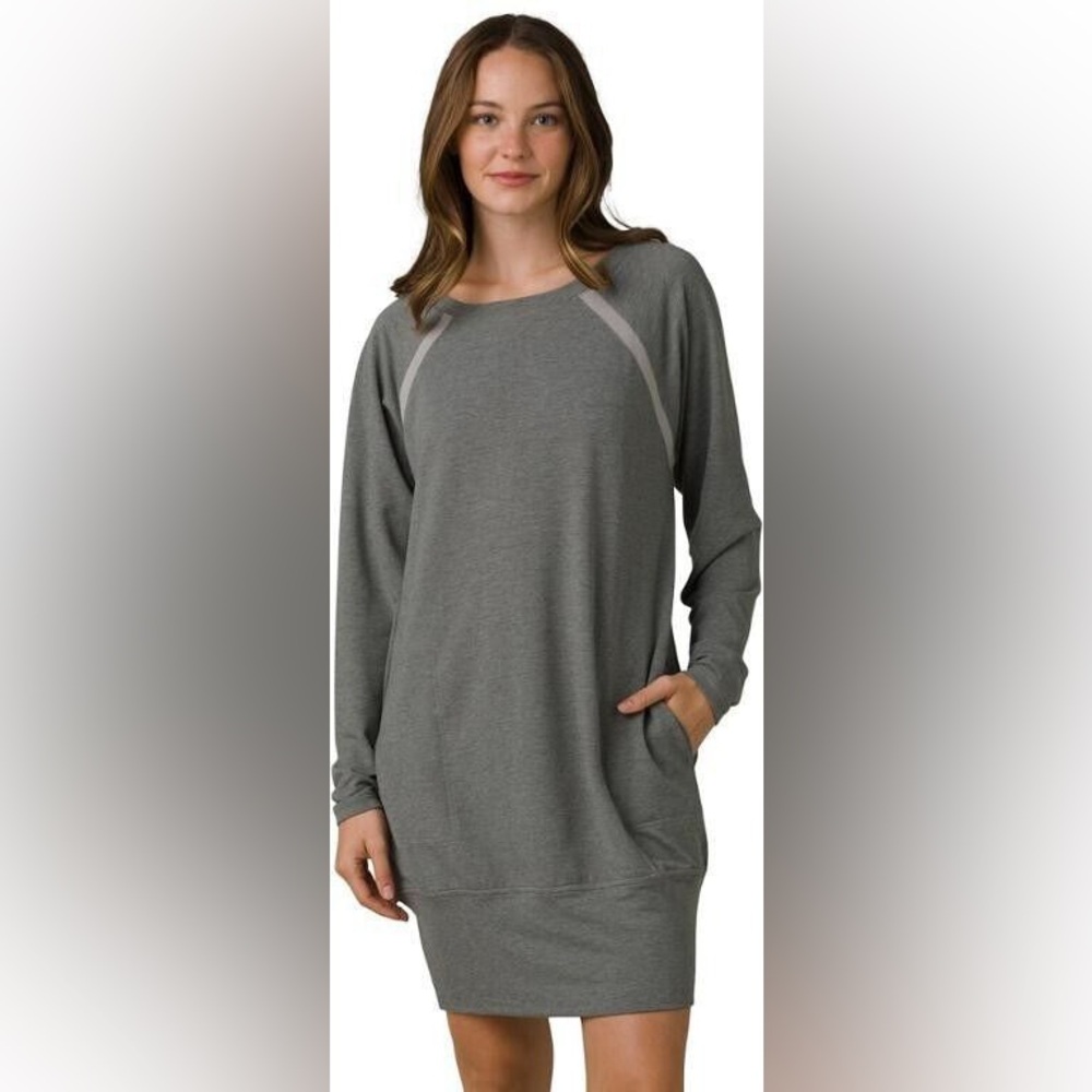 prAna Rosie Ashy Grey Sweatshirt Dress Small NWT Pockets $99